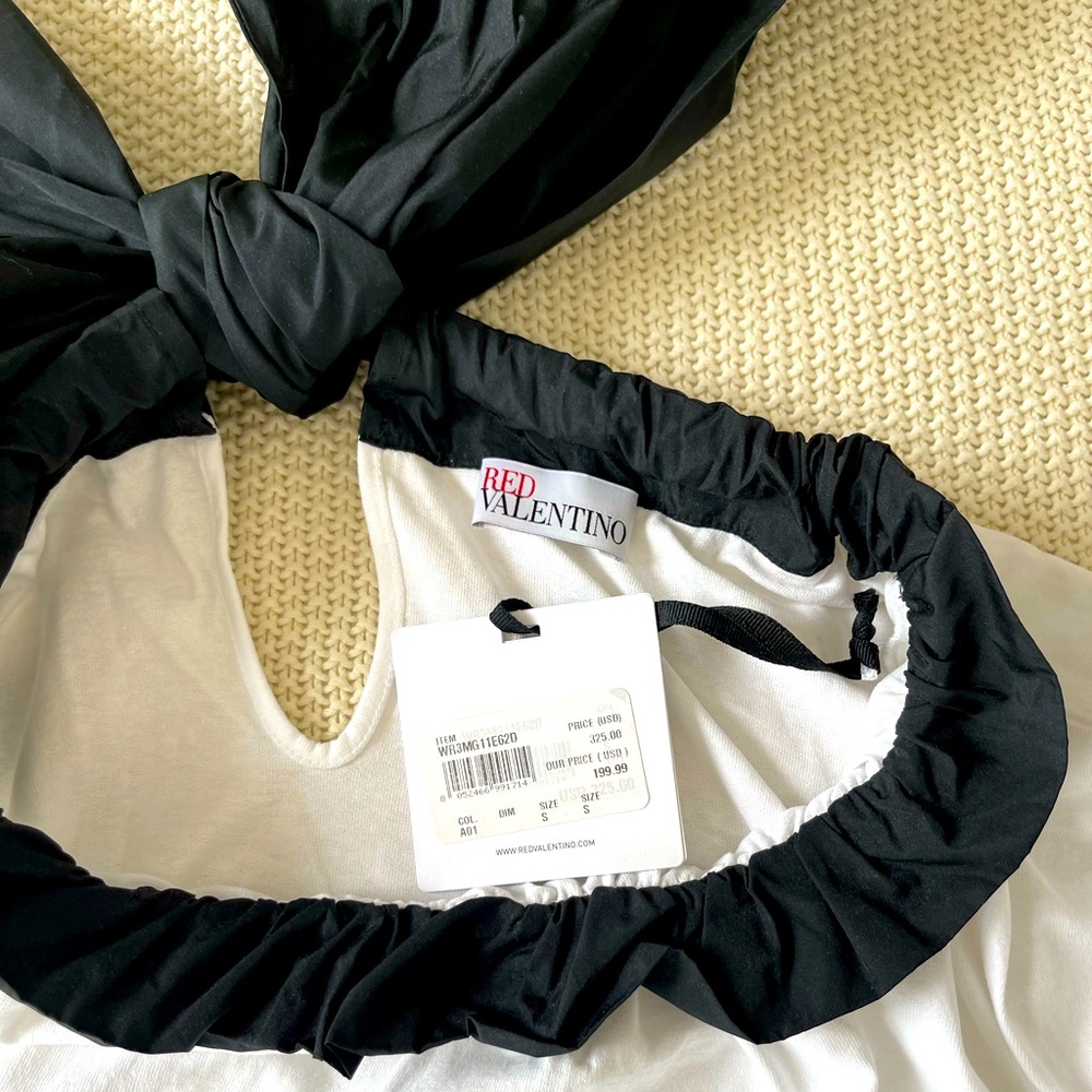 REDValentino Bow-Detailed Short Sleeve Cotton Top - Picture 5 of 6